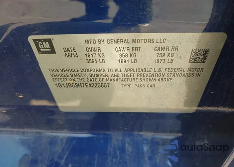 2014 Chevrolet Sonic Ls Manual from USA, damaged, VIN 1G1JB6SH7E4225657